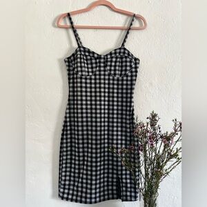 Black & White Gingham Mini Dress with Spaghetti Straps